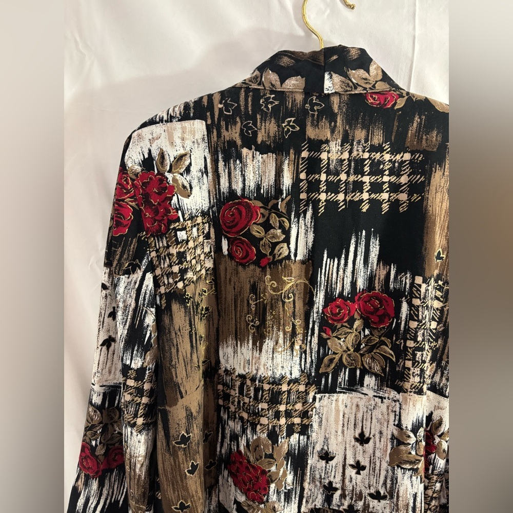 Vintage Women’s Lightweight Red Rose Abstract Earth Tones Oversized Blazer M/L‎ - Picture 10 of 16